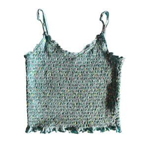 SO Turquoise Floral Smocked Cropped Tank Top Y2K 90s Large